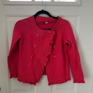 J. Crew Red Cardigan Sweater with Ruffled Edges